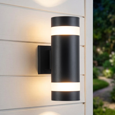 Matte Black Outdoor Wall Lantern 2-Light Up Down Cylinder