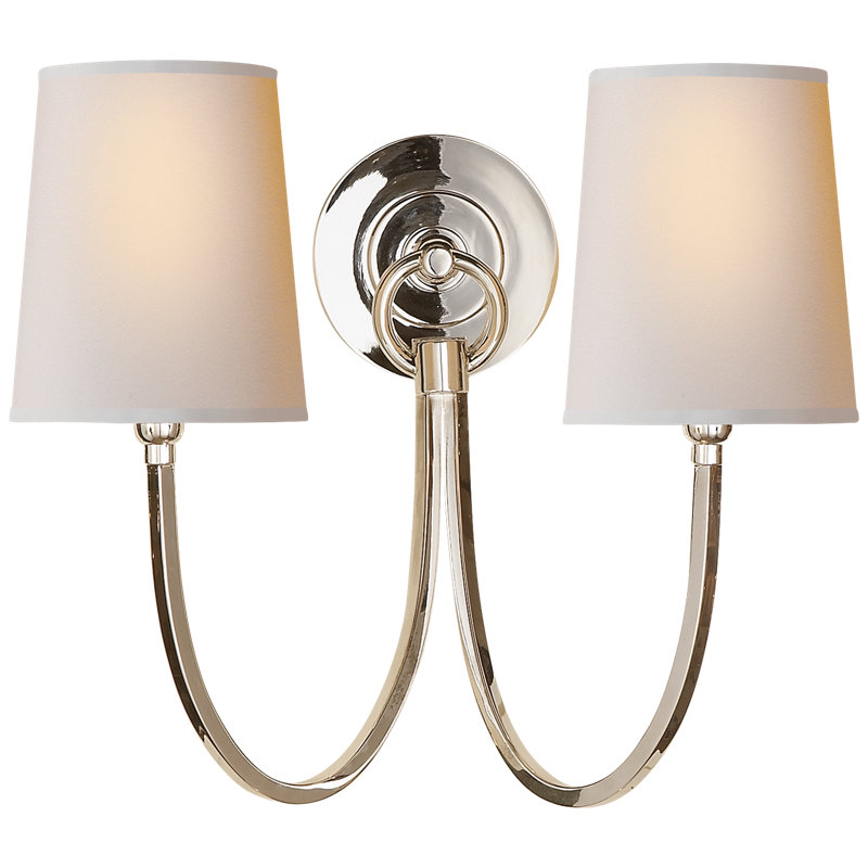 Thomas O'Brien Reed Double Sconce, Polished Nickel, Fabric