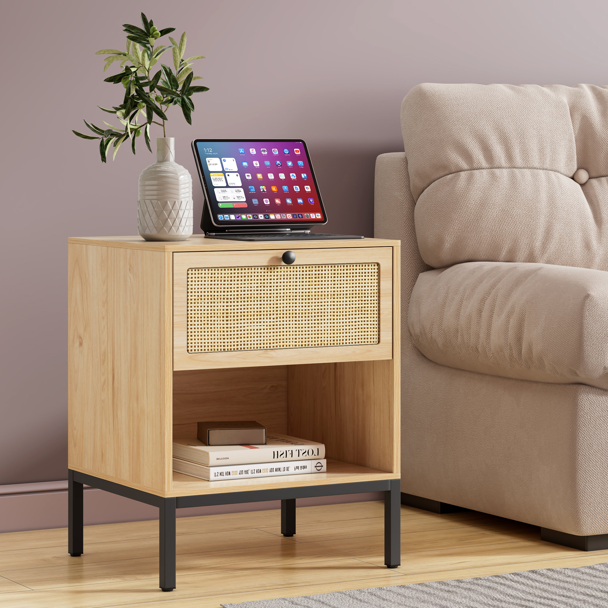 Arvester Modern Floating Bedroom Nightstand with Storage Drawer and Open Shelf Cubby Wade Logan Color: Light Oak