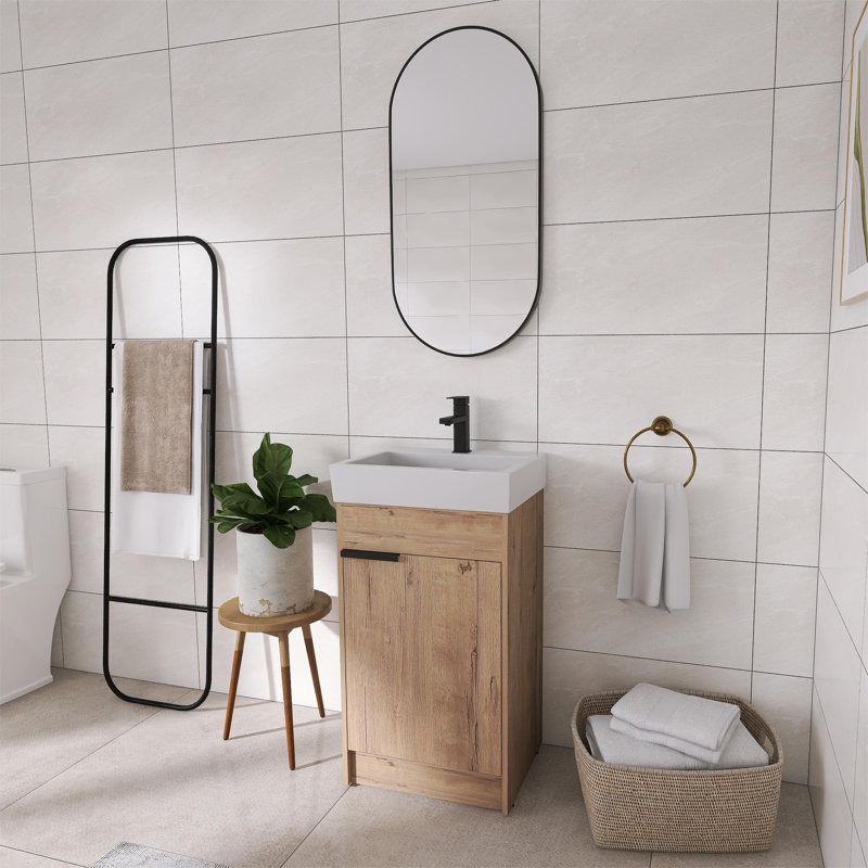 18"Freestanding Bathroom Vanity with sink,Floor Standing Vanity with 1 Door and White Ceramic Top