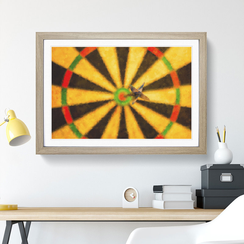 Bulls Eye Dartboard - Picture Frame Painting, Oak Framed, 48cm H x 65cm W x 2cm D