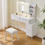 Meuble-lavabo moderne avec lumières DEL et miroir, ensemble de coiffeuse 4 tiroirs avec tabouret, luminosité réglable en 3 couleurs, peu encombrant pour la chambre à coucher, blanc-770636670