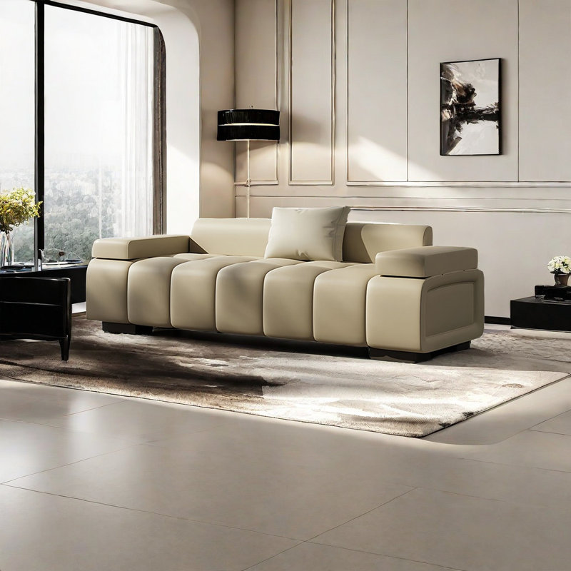 Banc rembourré en cuir, Crème, H 23,62 po x l 70,86 po x P 19,68 po