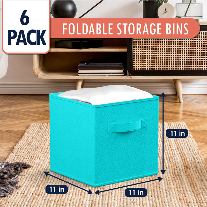Ensemble de bacs en carton pliables en tissu, H 11 po x l 11 po x P 11 po, Bleu sarcelle