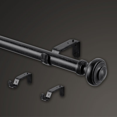 Mode Farmhouse Collection 1 1/8 in Diameter Curtain Rod Set with Porch Doorknob Finials and Steel Wall Mounted Adjustable Rod