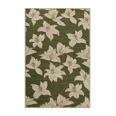 Machine Washable Botanical Brown Area Rug