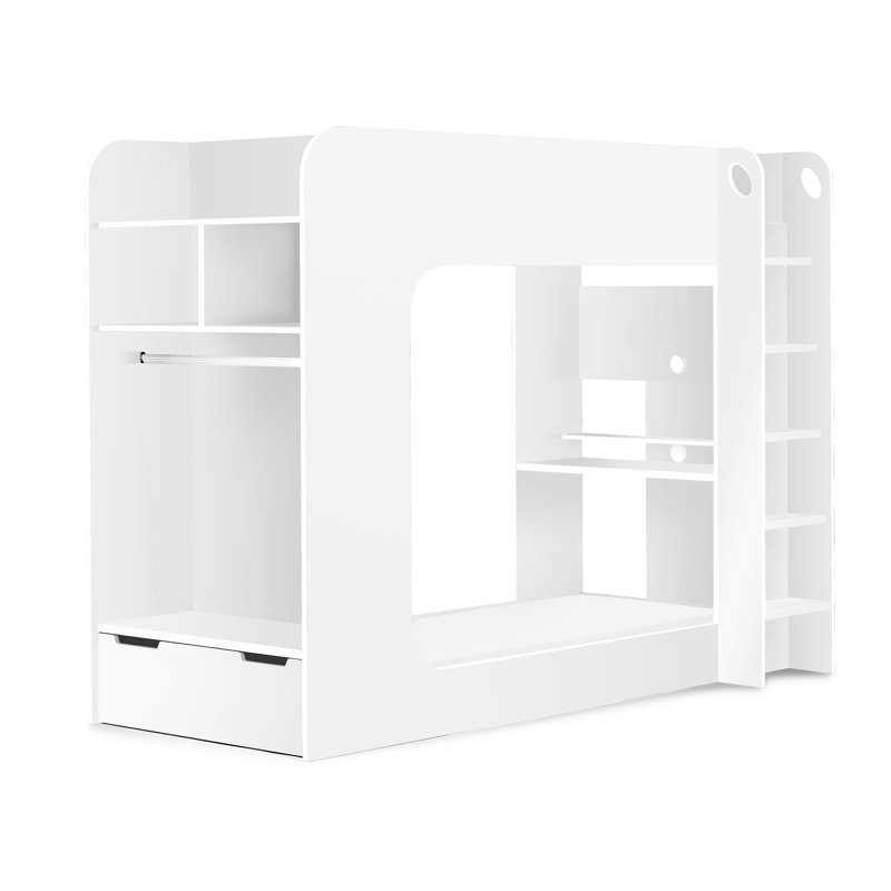 Grider 90 x 190 cm Standard Bunk Bed with Built-in-Desk, White