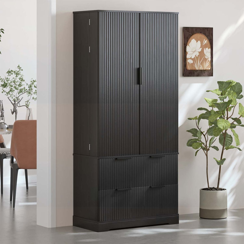 Armoire de rangement chic avec 2 grands tiroirs, rangement spacieux, Noir