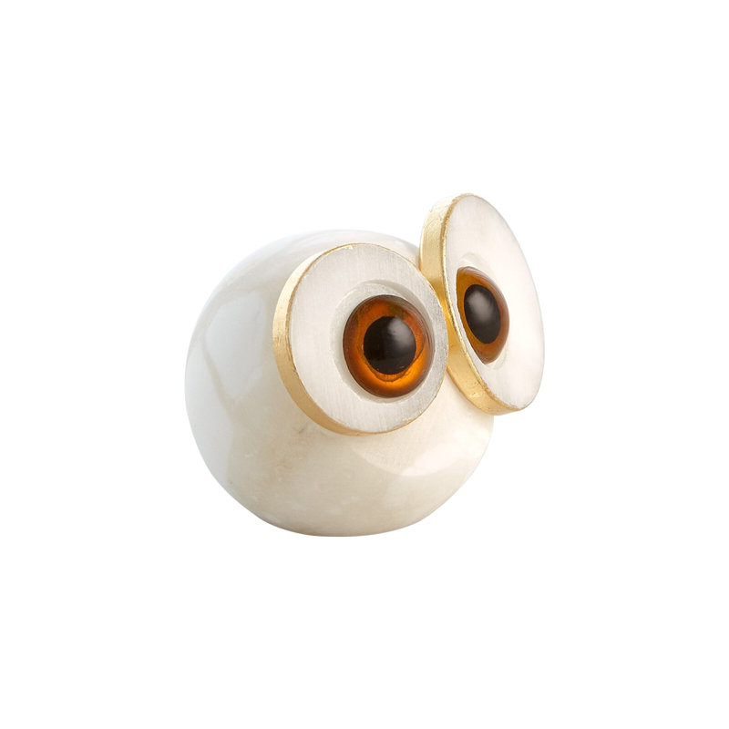 Alabaster Big Eyed Owl, 2.75" H x 3.25" W x 3.75" D