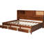Lit de jour pleine grandeur en bois teinté noyer avec 3 tiroirs de rangement, tableau souple et prises intégrées pour une détente à l'ombre sur la tablette supérieure pour une retraite confortable-557212134-557212132