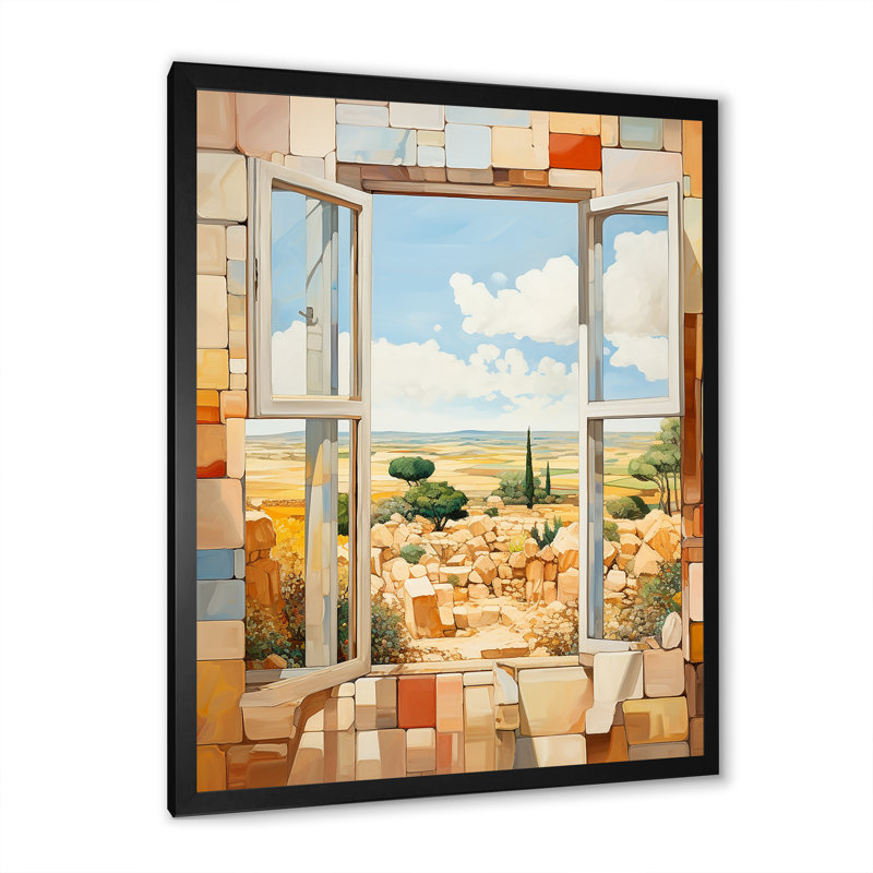 «Cubist Countryside Farm Windows I - Farmhouse Windows», art mural, Cadre simple noir, H 40 po x l 30 po x P 1,5 po