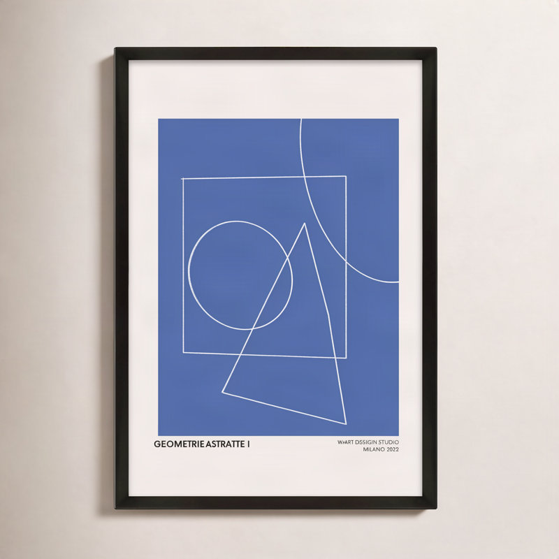 «Caila Geometric Abstraction in Blue» par Romina Gadler - reproduction de cadre photo, H 38 po x l 26,5 po x P 1,25 po, Noir