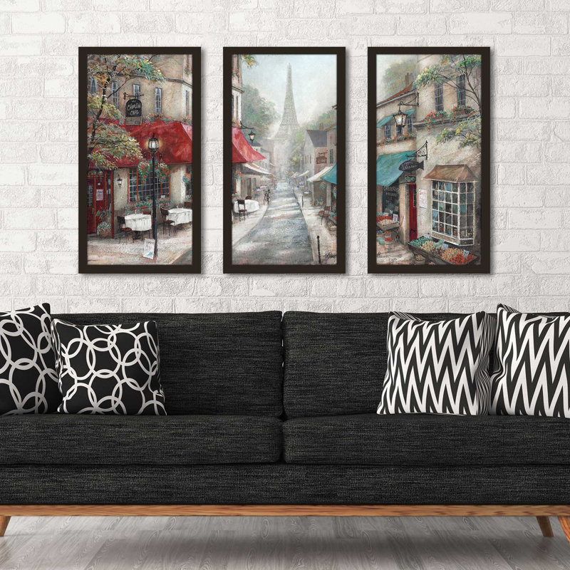 «Eiffel View From Charlie's Cafe» par Ruane Manning - 3 pièces encadrées, L 52,5 po x H 33,5 po x P 1 po