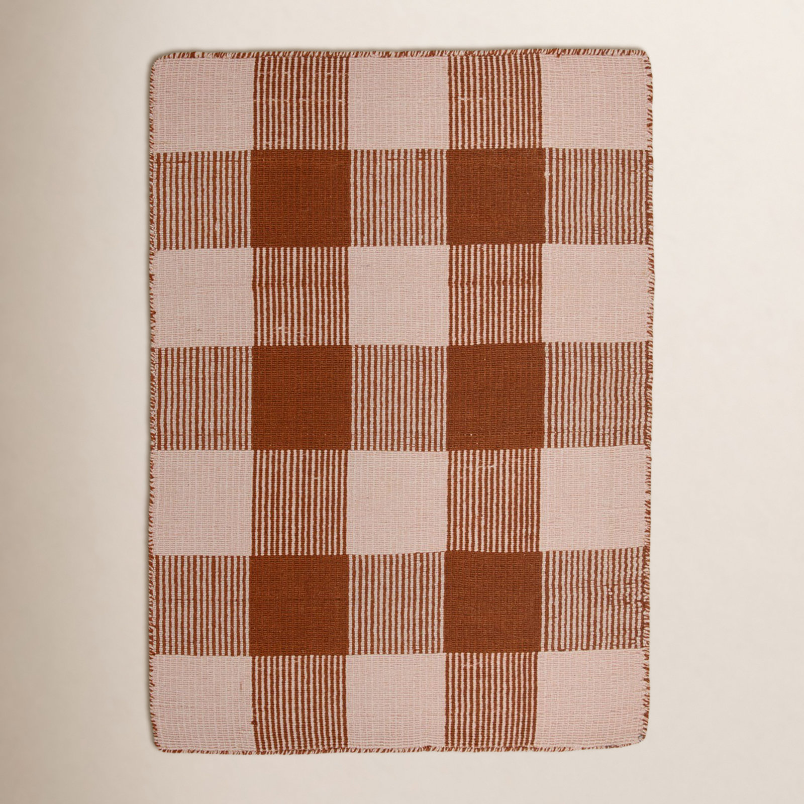 Simple Gingham Shag Wool Rug, Blush/Terracotta, Rectangle 9' x 12'