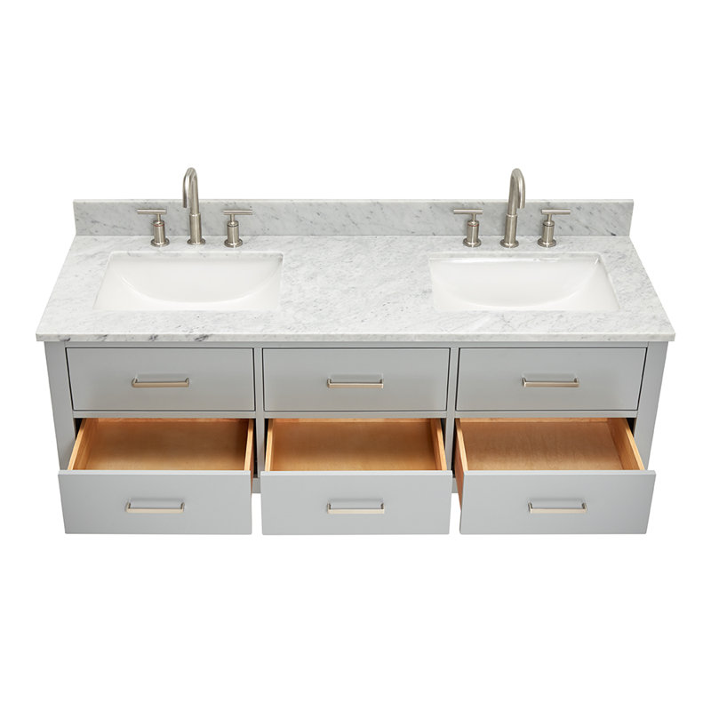 Beltania 61'' Double Bathroom Vanity with Carrara Marble Top, Grey, Brushed Nickel