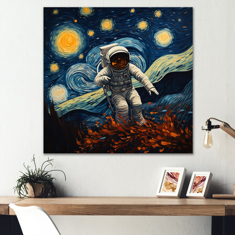 Vangogh Astronauts Through Space II - Space, art mural, H 16 po x l 16 po x P 1 po, Toile tendue