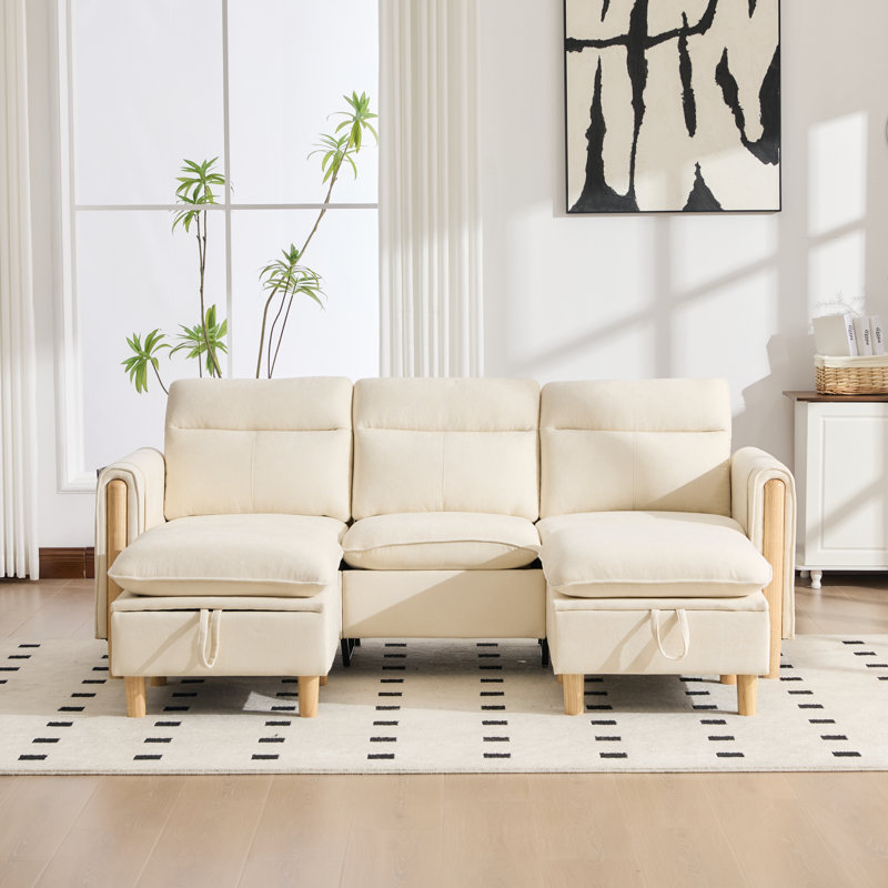 79" ModernSectional Sofa, U-Shape Chenille Couch with Storage Ottoman, Upholstered Sofa with Side Pockets for Living Room,Apartment