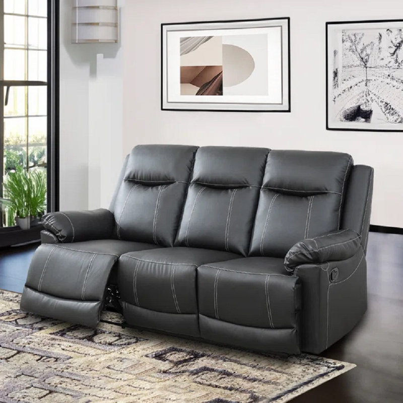 Almke 80.5'' Faux Leather Reclining Sofa, Black