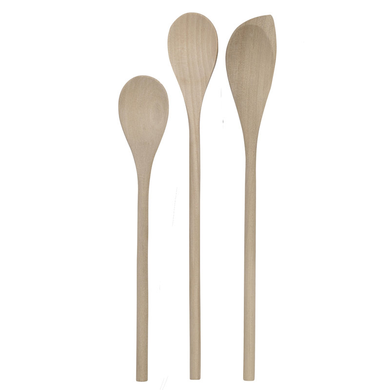 Natural Hardwood Cooking Spoon Set, Pack of 3