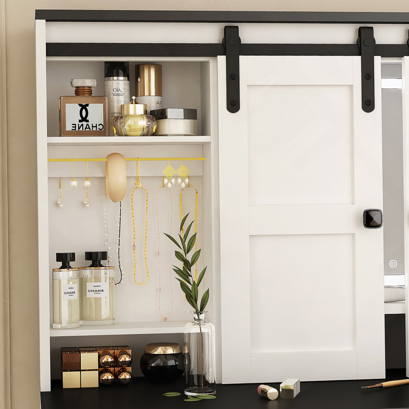 Coiffeuse Farmhouse avec miroir lumineux et tiroir de maquillage
