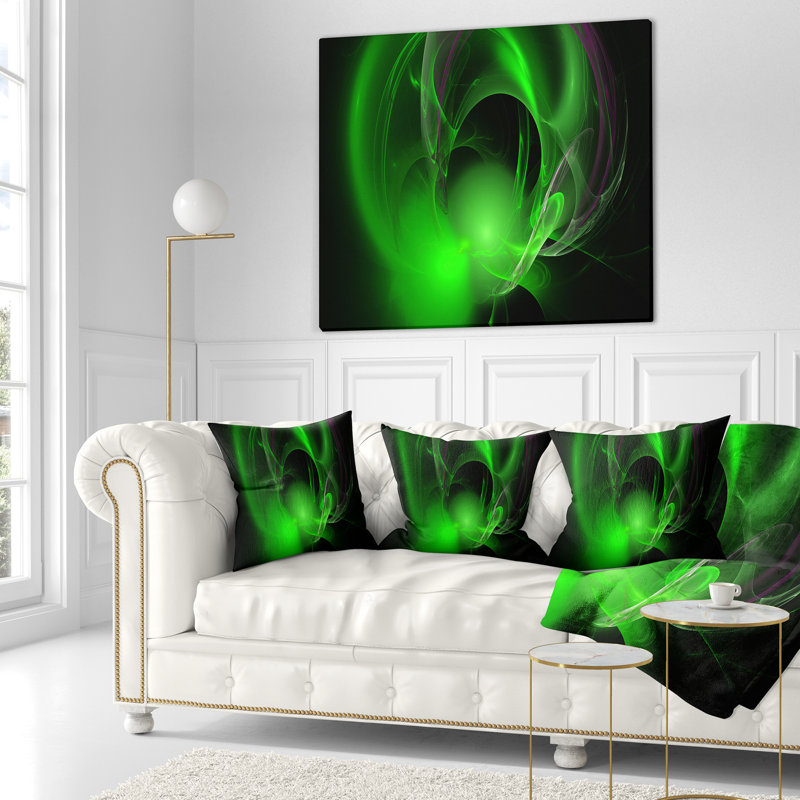Nébuleuse fractale galactique - coussin abstrait imprimé, 18 po x 18 po, Vert, Coussin décoratif