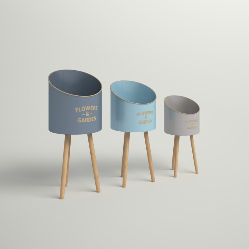 Ensemble de pots à fleurs en métal et en bois 3 pièces Dax