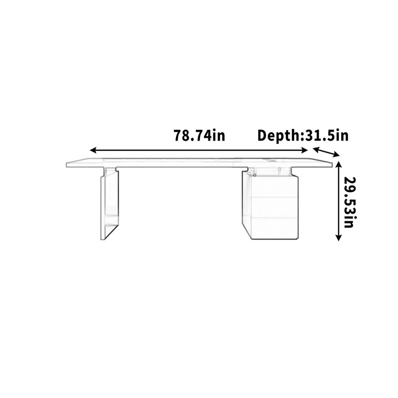 Bureau en bois massif avec tiroirs, H 29,53 po x l 78,74 po x P 31,5 po