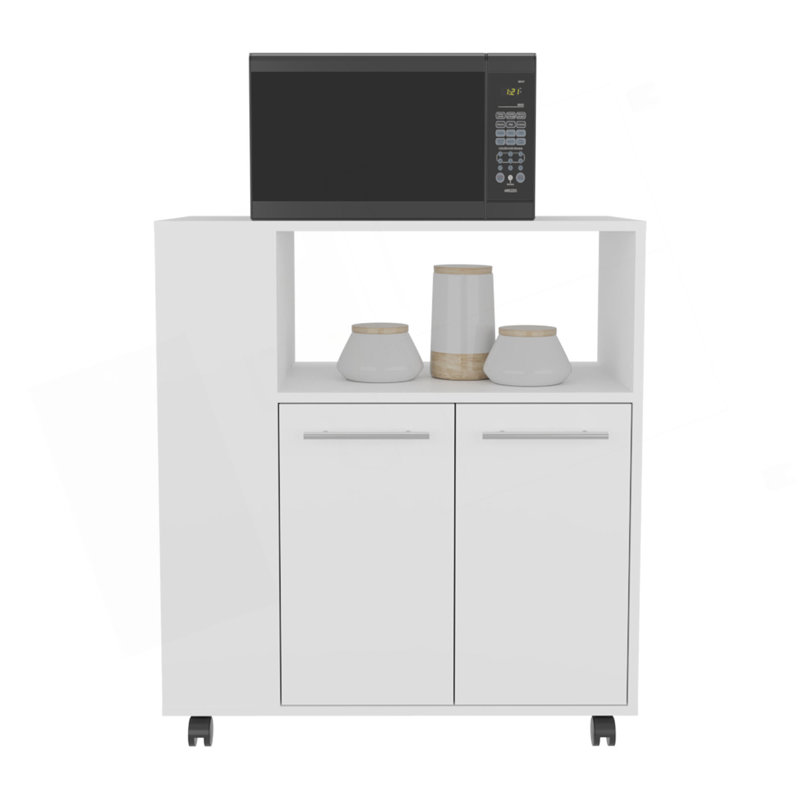 Kitchen Cart, 2 Doors, 3 Shelves, 4 Wheels, White