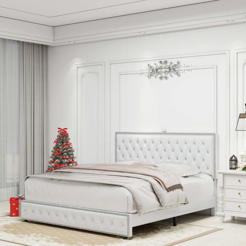 Cadre de lit avec projecteur étoile Galaxy Light, tête de lit tapissier réglable avec bouton en losange, chargeur USB, haut-parleur de musique, similicuir