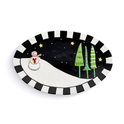 Evening Snowman Serving Platter - 15X10in