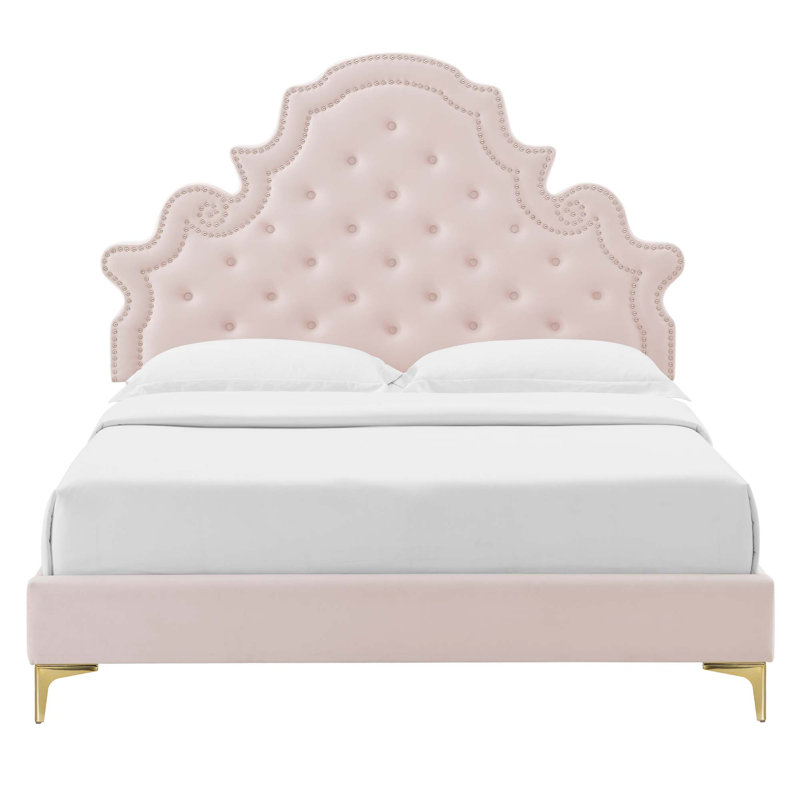 Gwyneth Tufted Performance Velvet Platform Bed, Pink, King