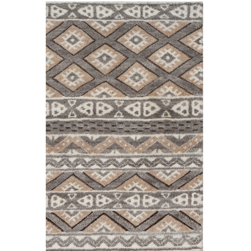 Tapis beige en laine noué à la main Palni, Rectangle 9 pi x 12 pi