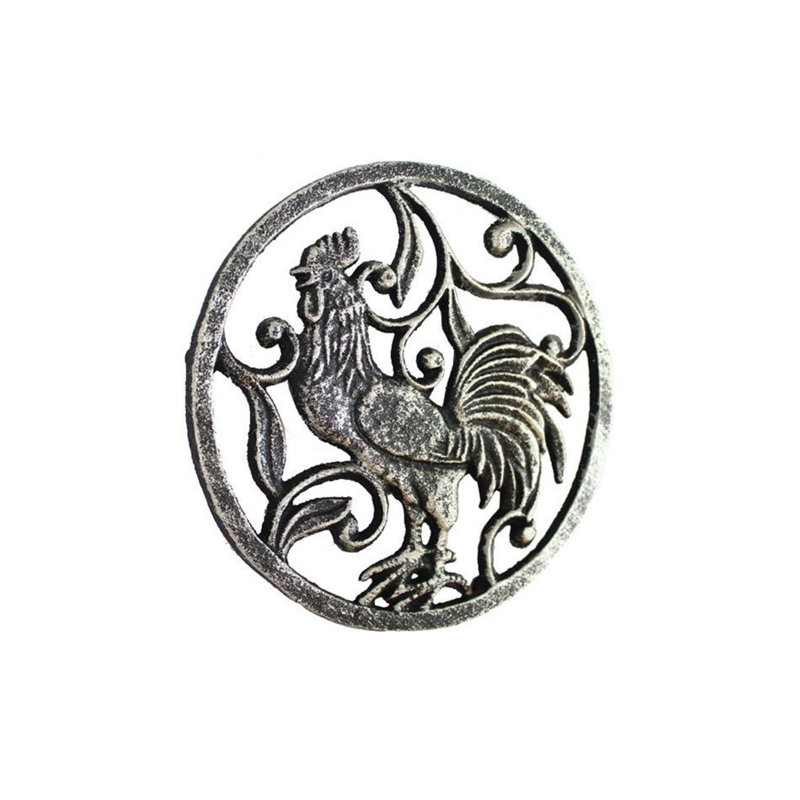 Metal Round 1 Piece Trivet, Rustic Silver