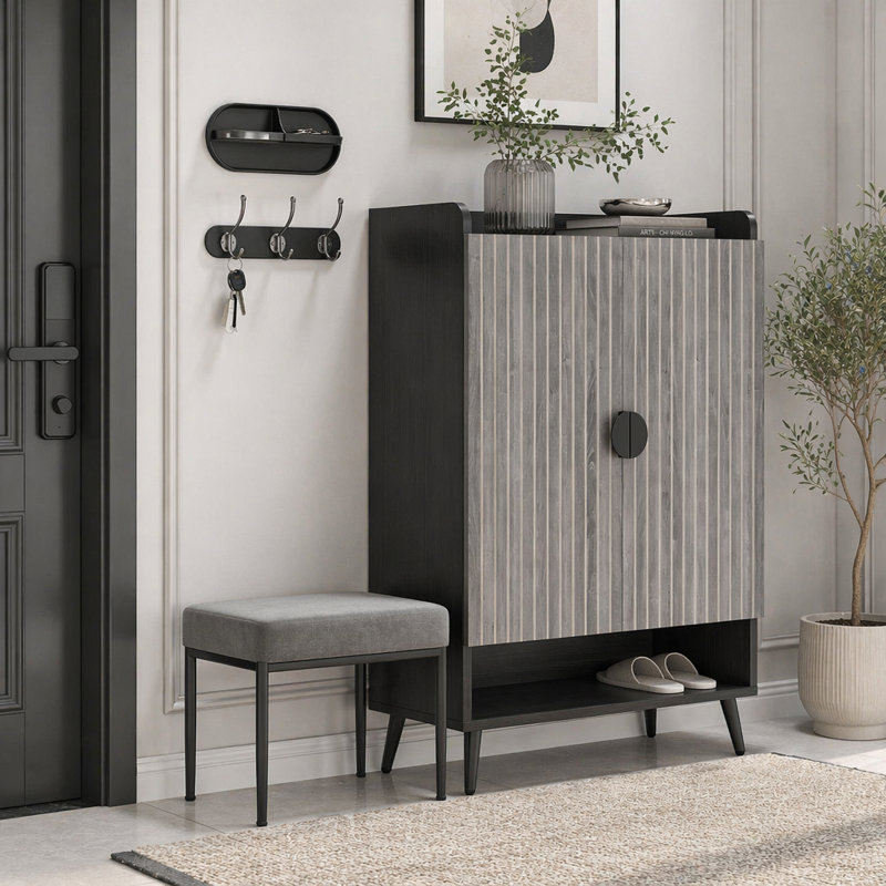 Armoire de rangement moderne pour chaussures, Noir, gris