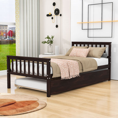 Lit plateforme simple en bois avec lit gigogne simple