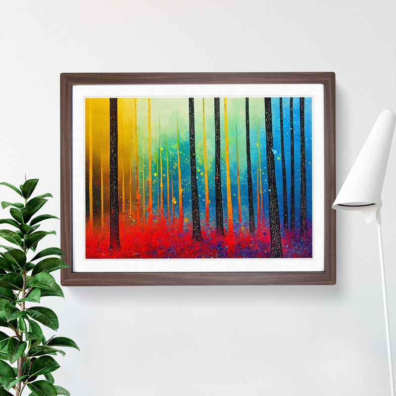 Summer Forest Paint Splatter Vol.2 Abstract - Single Picture Frame Painting, 25cm H x 34cm W x 2cm D, Walnut