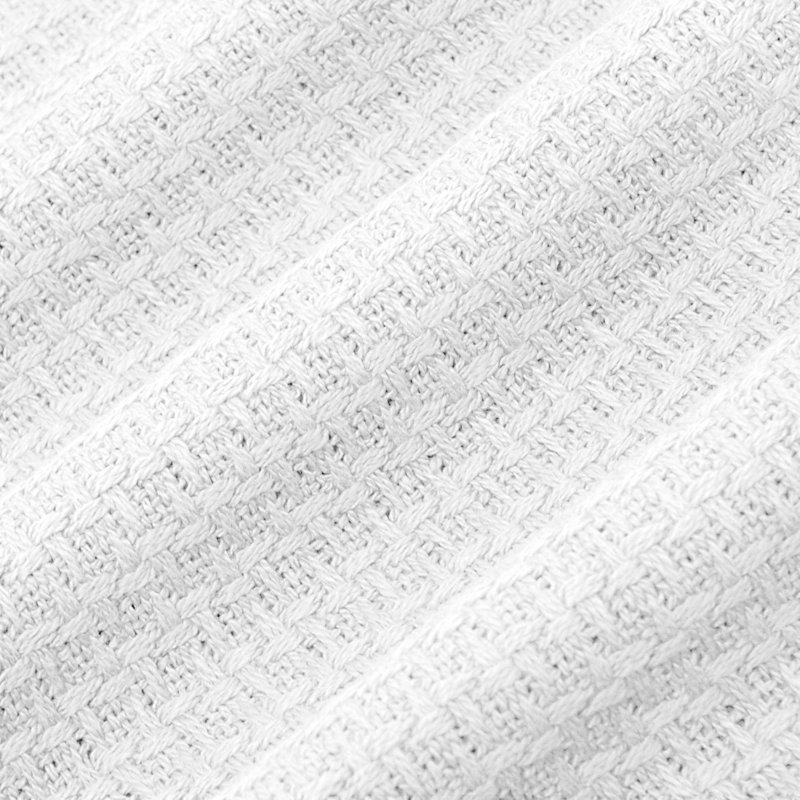 Couverture 100% coton, conception tissée pied-de-poule grand luxe, Blanc, Très grand