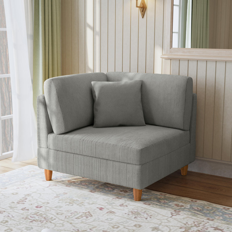 Fauteuil rembourré en velours côtelé gris avec dossier coussiné Seemab, Gris clair