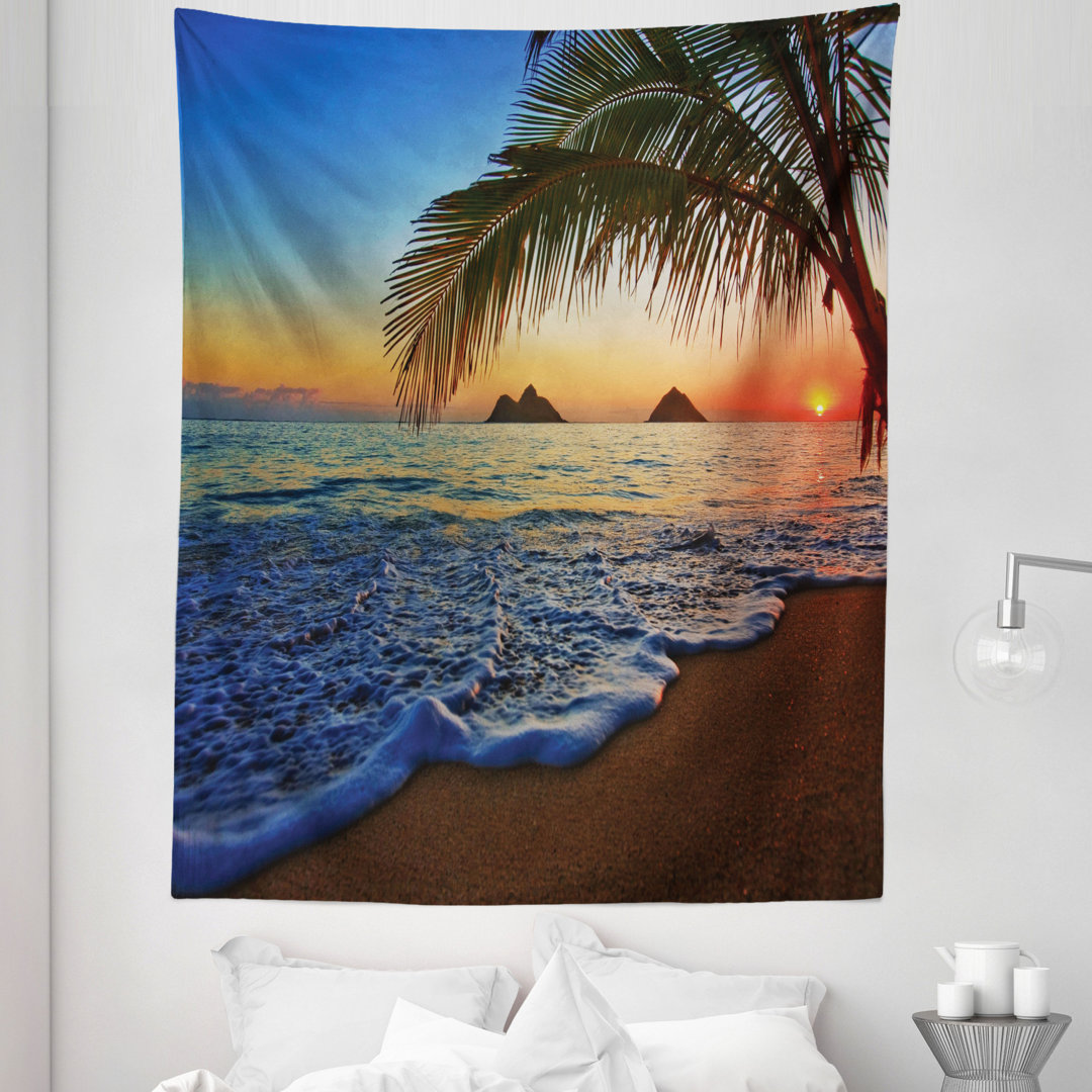 Pacific Sunrise at Lanikai Beach Hawaii Wavy Ocean Surface Colorful Sky Scene Tapestry