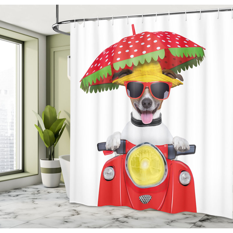 Polka Dots Shower Curtain with Hooks Included, 69" H x 105" W