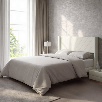 Structure de lit plateforme avec tête de lit tapissier à oreilles, support de lattes en bois robuste de grande taille, facile à assembler, beige