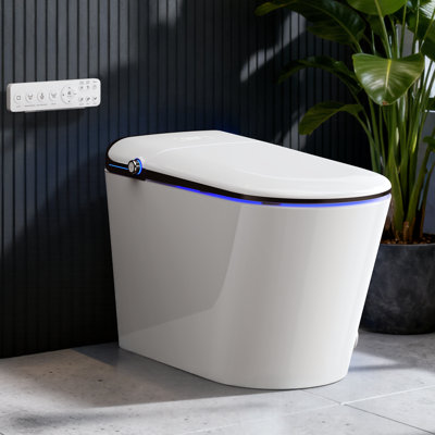 BCANHOME Smart Toilet With Bidet Built-in, Auto Open/Close Lid, Elongated Soft-Closed Heated Seat, Tankless Auto/Knob/Sensor/Remote Flush, Warm Wash & Dryer, Massage Clean, Gentle Night Light, LED Display