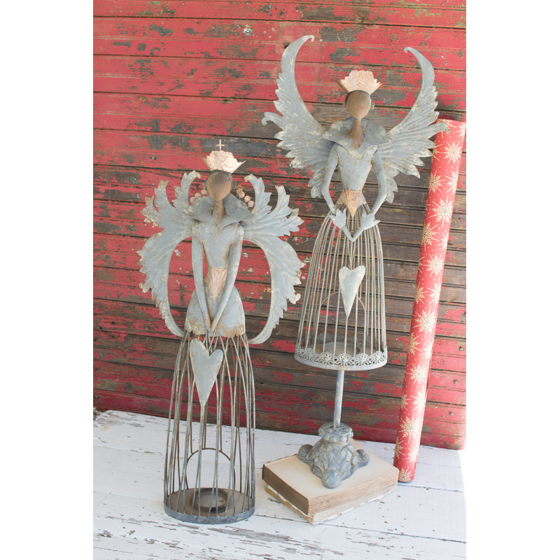  Metal Christmas Angels Set Of 2 – Rustic Finish, 34" H, Freestanding Decorative Metal Figurines For Holiday Decor
