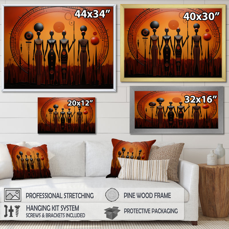 «African Tribal Rhythms I», art mural africain, Cadre doré simple, H 24 po x l 32 po x P 1 po