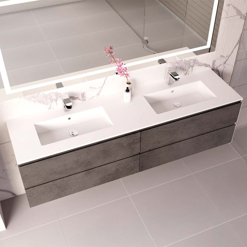 DAX Pasadena Vanity Cabinet with Glossy Toscana Basin, 72", Cement, Cement