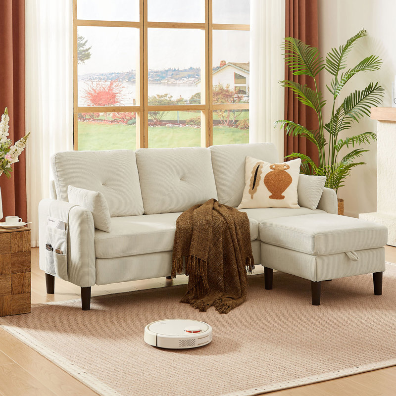 Elmaleh 3 - Piece Upholstered Sectional, Beige Polyester Blend