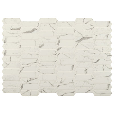 Statuario Celano Petra Velora Spire 10 in. x 14 in. Glossy Glass Mosaic Floor and Wall Tile