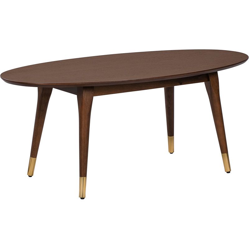 Walnut Oval Wood Coffee Table with Storage