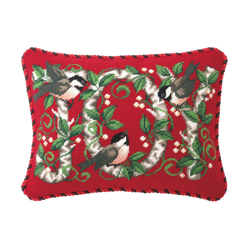 Joy Chickadee Needlepoint Lumbar Pillow
