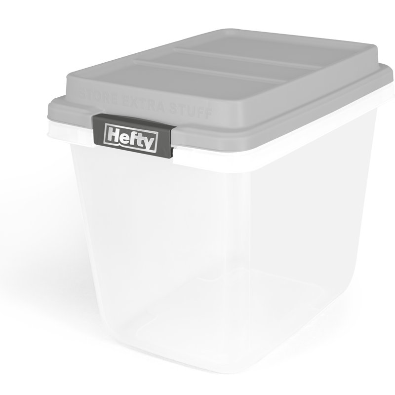 Paquet de 6 bacs de rangement en plastique avec couvercle Hefty Hi-RISE 32 pte, gris ciment, Gris ciment